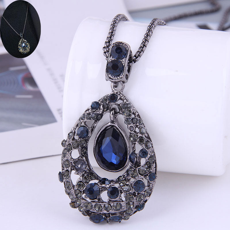 exquisite fashion metal Retro Flash Diamond Water Drop necklace NHSC587053