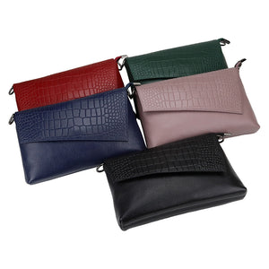 Crocodile Pattern Embossed Genuine Leather Cowhide Diagonal Clutch