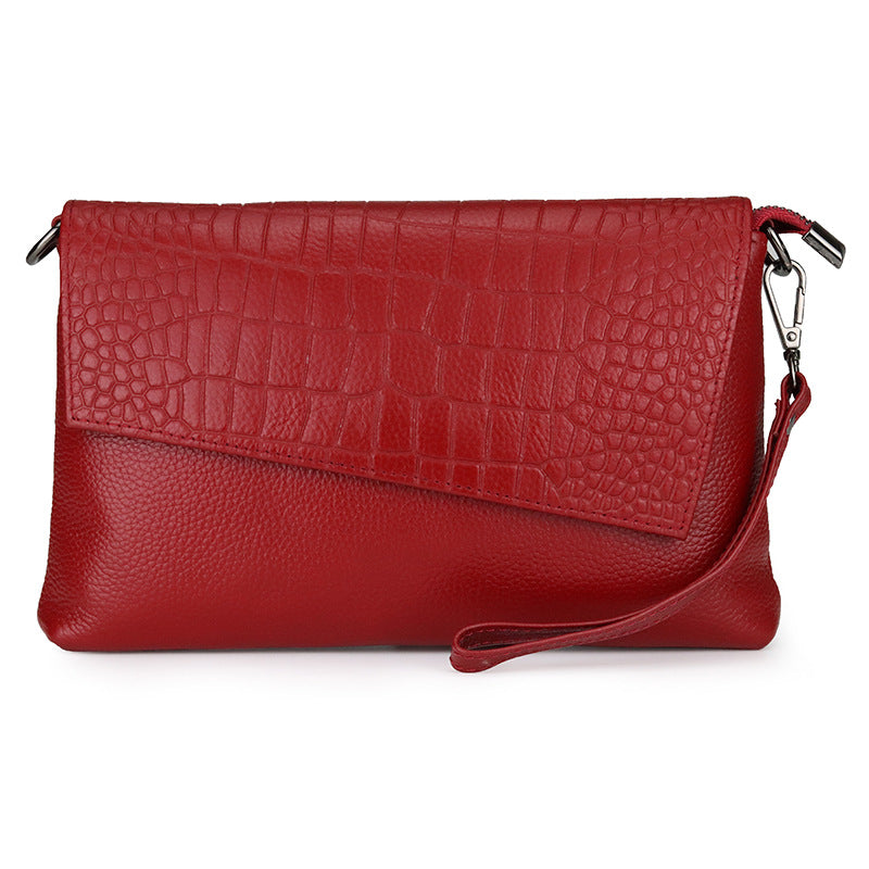 Crocodile Pattern Embossed Genuine Leather Cowhide Diagonal Clutch