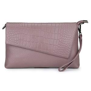 Crocodile Pattern Embossed Genuine Leather Cowhide Diagonal Clutch