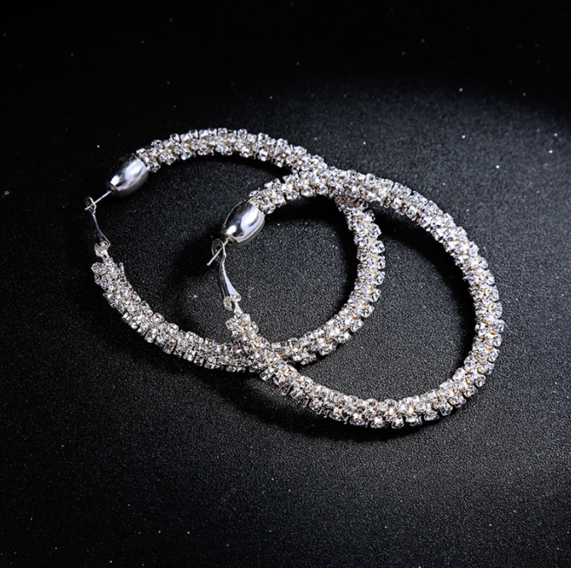 Trendy Korean Oversize Crystal Hoop Earrings