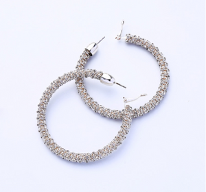 Trendy Korean Oversize Crystal Hoop Earrings