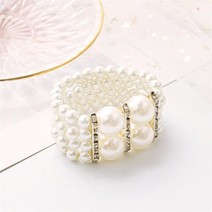 Four Row Size Pearl With Diamond Stretch Bracelet