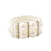 Load image into Gallery viewer, Four Row Size Pearl With Diamond Stretch Bracelet
